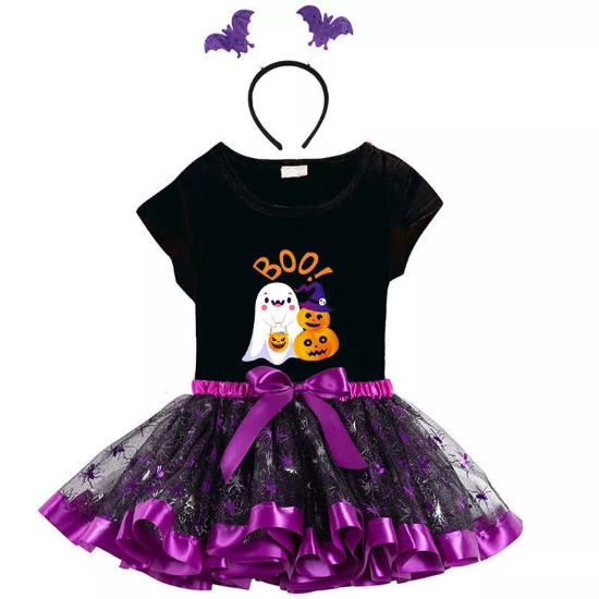 Picture of Bộ váy bé gái Halloween Cosplay Boo Ghost và Bí ngô: áo phông và váy Tutu cùng phụ kiện