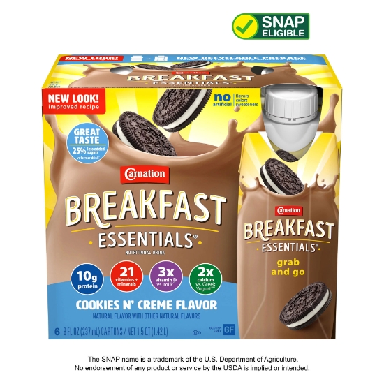 Picture of Carnation Breakfast Essentials Thức uống dinh dưỡng, Cookies n Crème, 10 g Protein, Hộp 6 - 8 fl oz