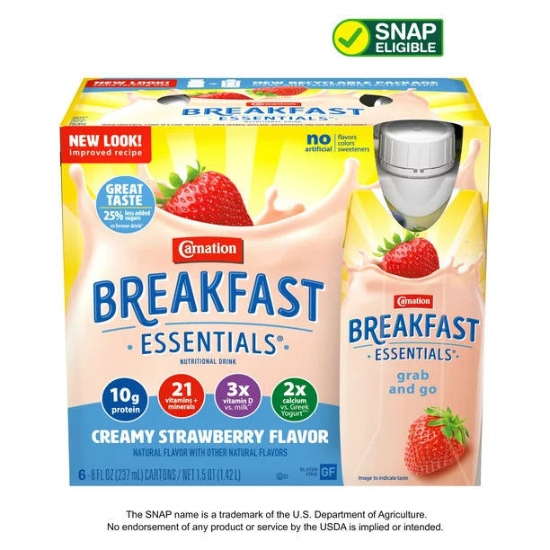 Ảnh của Thức uống dinh dưỡng Carnation Breakfast Essentials, Kem dâu, 10 g Protein, Hộp 6 - 8 fl oz