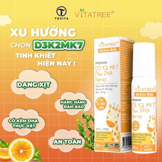 Picture of Chai xịt Premium D3 K2 MK7 Plus DHA Spray Vitatree 20ml giúp bé phát triển trí não và chiều cao tối ưu