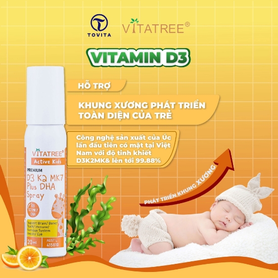 Ảnh của Chai xịt Premium D3 K2 MK7 Plus DHA Spray Vitatree 20ml giúp bé phát triển trí não và chiều cao tối ưu